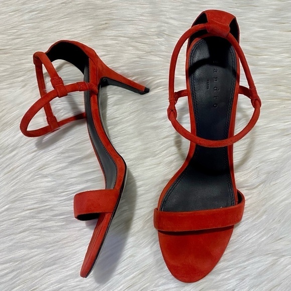Sandro Amel Suede Mid-Heel Strappy Sandal in‎ Red 39 - Picture 5 of 10